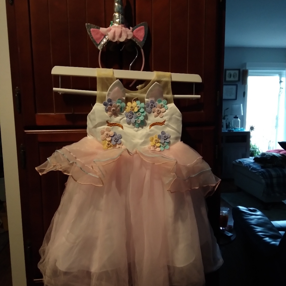2T unicorn dress with headband.